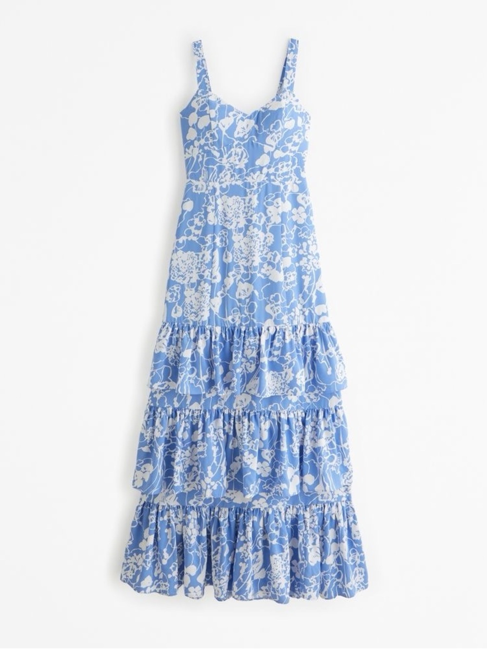 Abercrombie & Fitch Women's Drama Ruffle Tiered Maxi Dress in French Blue Floral